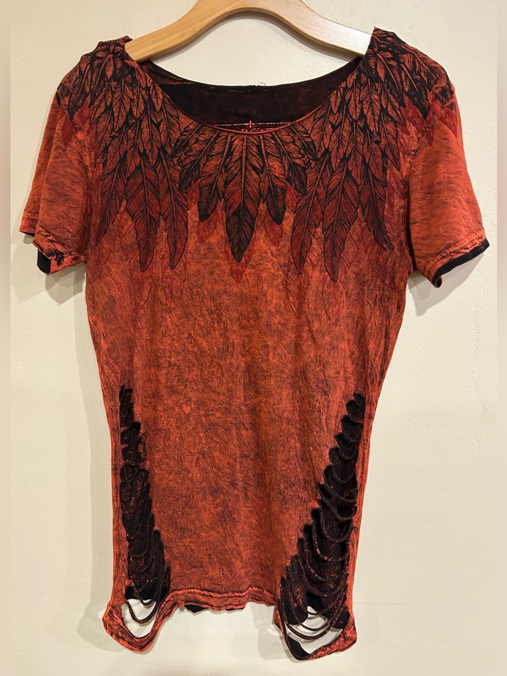 Y2K Affliction Distressed Feather Top Size Medium Women’s Punk Grunge Goth